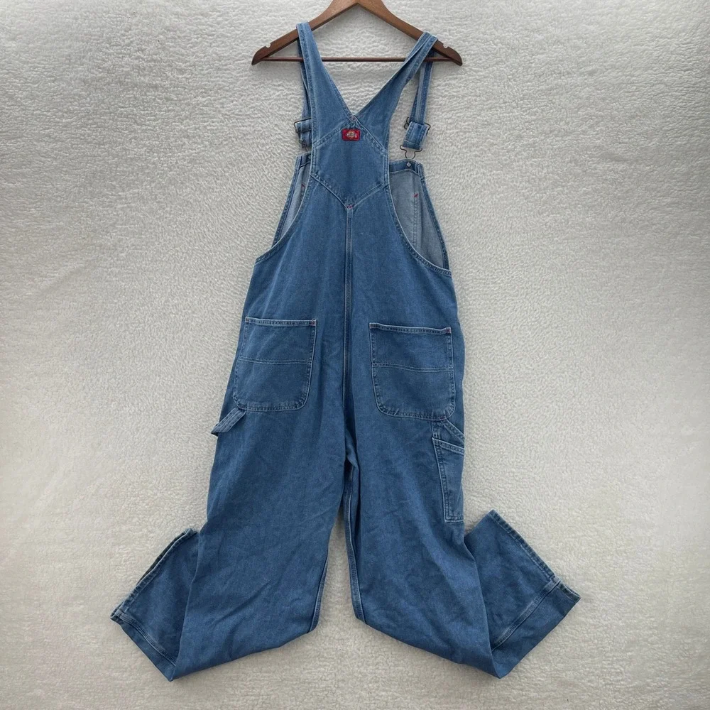 Dickies Overalls Mens 36x34 Blue Straight Leg Denim Bibs Workwear Ranch Chore